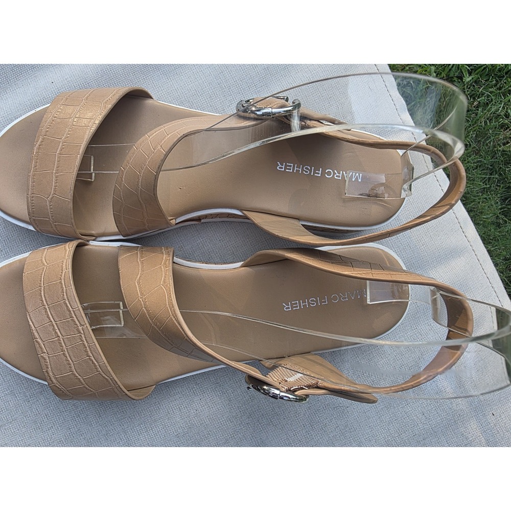 Marc Fisher Gordy Size US 9.5M Women's Strappy Wedge Sandals Dark Natural - Picture 2 of 15